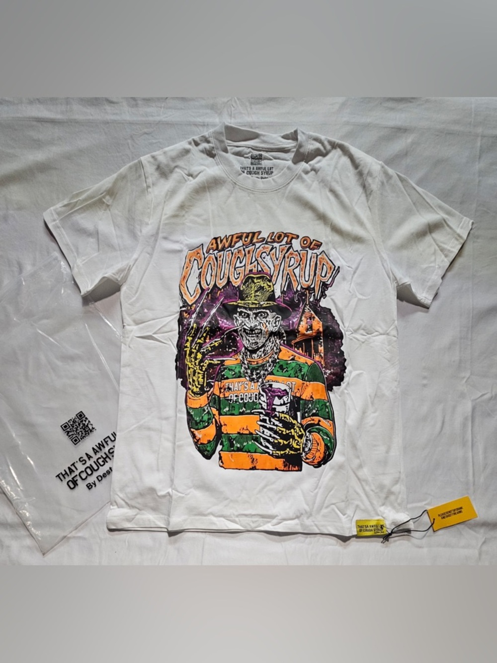 Awful Lot Of CoughSyrup Graphic Tee with Orange & Green Freddy Krueger!